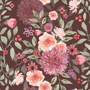 Autumn flowers, Hand Painted Fall Florals with Dahlias and Roses, jumbo