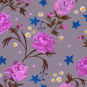 pink peonies - love print - hand-painted floral 