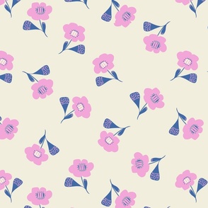 Vector Florals in Cotton candy pink on Beige