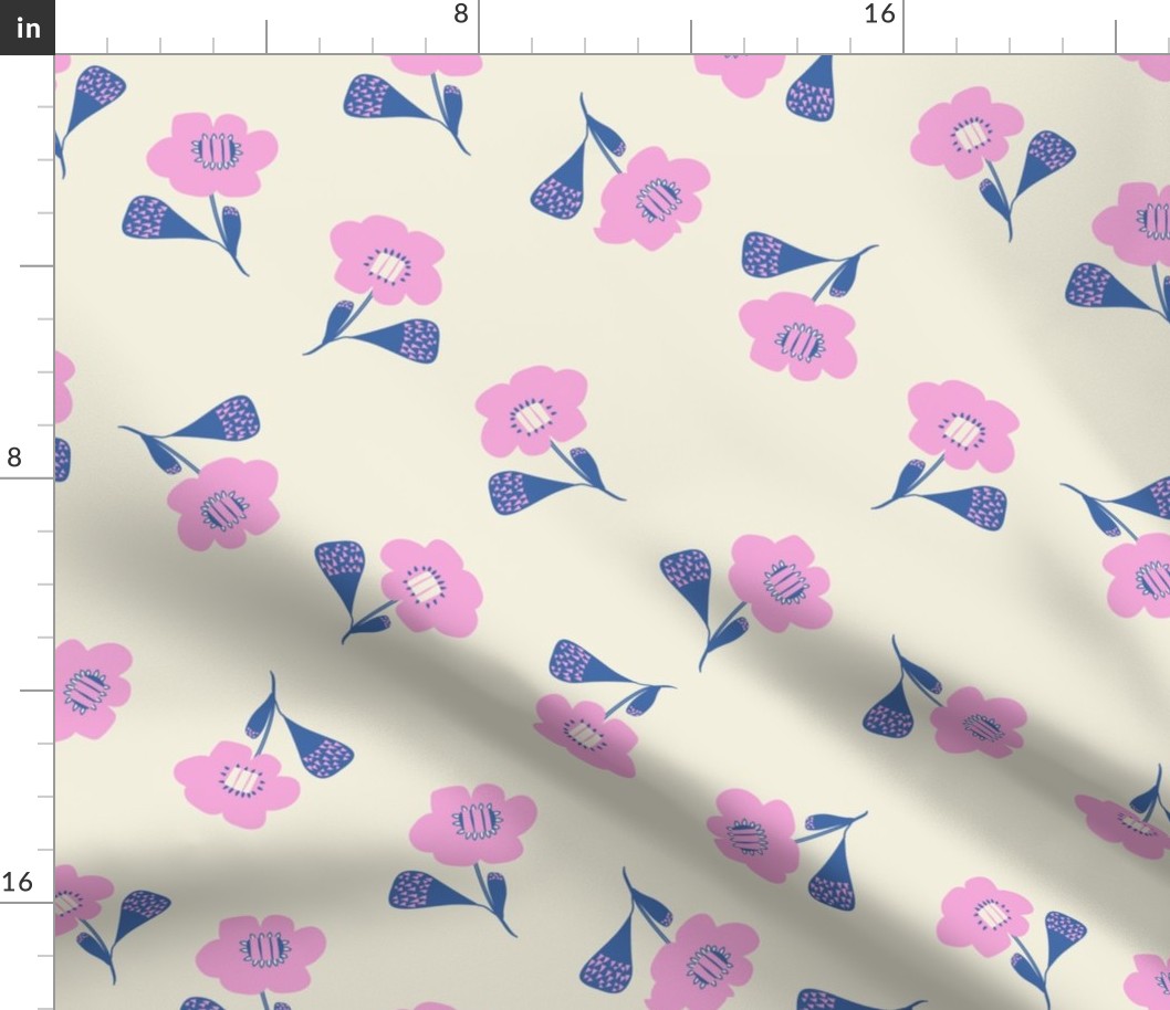 Vector Florals in Cotton candy pink on Beige