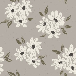 Blooming Abundance - Cream Green Floral Bunches on Muted Pinkish Beige Gray Background