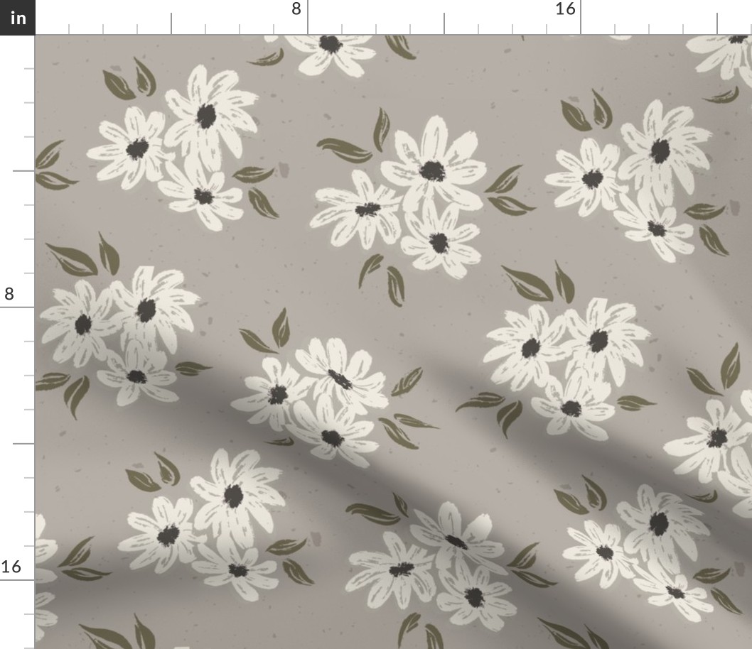 Blooming Abundance - Cream Green Floral Bunches on Muted Pinkish Beige Gray Background