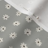 Floral Mosaic - Small Ditsy Nature Botanical Cream Floral Dots Dotted on Light Dusty Blue Gray Background