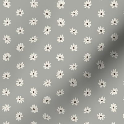 Floral Mosaic - Small Ditsy Nature Botanical Cream Floral Dots Dotted on Light Dusty Blue Gray Background