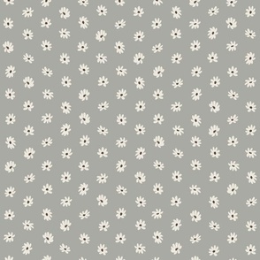 Floral Mosaic - Small Ditsy Nature Botanical Cream Floral Dots Dotted on Light Dusty Blue Gray Background