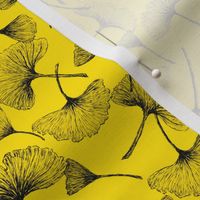 Ginkgo Biloba Leaves Transparent Hand-Drawn Pattern Yellow