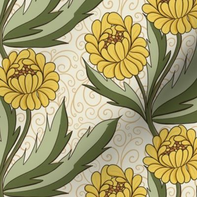 Trailing Floral: Golden Yellow & Sage