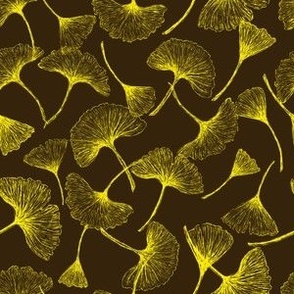 Yellow Ginkgo Biloba Leaves Transparent Hand-Drawn  Pattern Brown