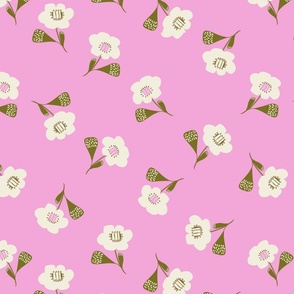 Vector Florals in white on cotton candy pink 