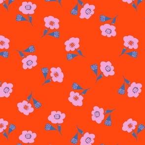 Vector Florals in cotton candy pink on poppy red