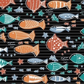 Colorful Fish School in Black Stripes