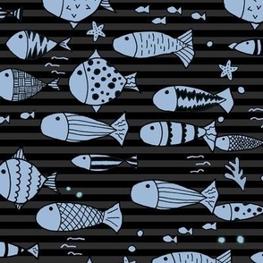 Monochromatic Fish School in Black Stripes 
