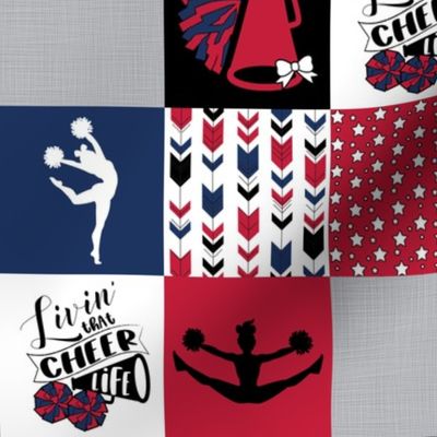 3 inch Cheer Life//Red&Navy - Wholecloth cheater quilt