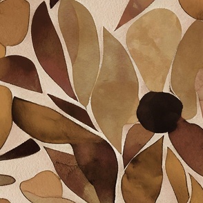 Abstract Watercolor Flower Pattern Brown 