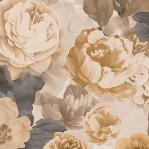 Baroque Roses Floral Nostalgia Design In Moody Beige Brown Colors