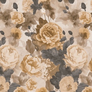 Baroque Roses Floral Nostalgia Design In Moody Beige Brown Colors Smaller Scale