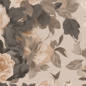 Baroque Roses Floral Nostalgia Design In Moody Ivory Beige Colors