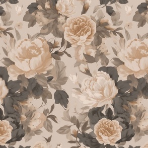 Baroque Roses Floral Nostalgia Design In Moody Ivory Beige Colors Smaller Scale