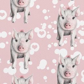 piglet & pink hearts