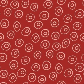 314 - Large scale tomato red organic circle shapes tossed coordinate for patchwork, quilting,  kids apparel, children's fashion accessories, pjs, tops, table linen, napkins, nursery decor and bed linen.