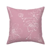 Delicate sketched blossoms - isabelline white on amaranth pink - large