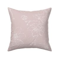 Delicate sketched blossoms - isabelline white on pale dogwood pink- large 