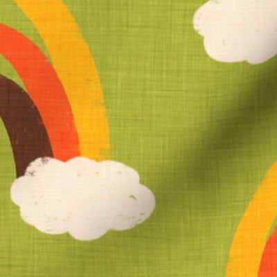 70s Cute Rainbow with clouds Avocado