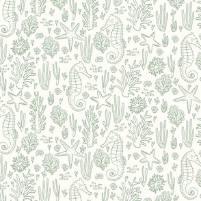 medium// Coral Reef Wedding Seahorses Starfishes Green