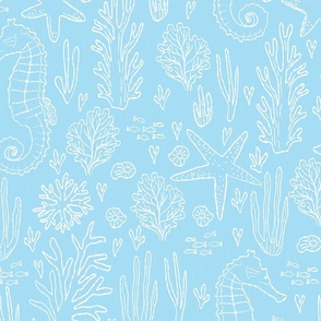 big// Coral Reef Wedding Seahorses Starfishes Soft Blue Background