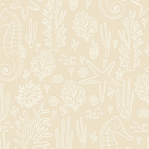 big// Coral Reef Wedding Seahorses Starfishes Beige Background 