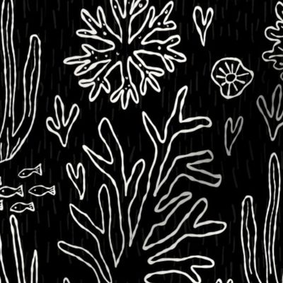 big// Coral Reef Wedding Seahorses Starfishes Black Background