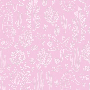 big// Coral Reef Wedding Seahorses Starfishes Soft Pink Background