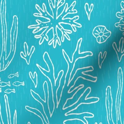 big// Coral Reef Wedding Seahorses Starfishes teal Background