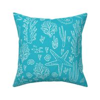 big// Coral Reef Wedding Seahorses Starfishes teal Background