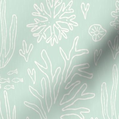 big// Coral Reef Wedding Seahorses Starfishes Sage Background