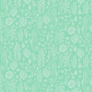 medium// Coral Reef Wedding Seahorses Starfishes Aqua Background