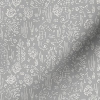 small// Coral Reef Wedding Seahorses Starfishes Soft grey Background