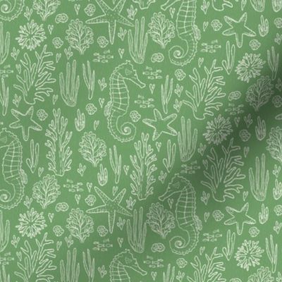 small// Coral Reef Wedding Seahorses Starfishes Green Background