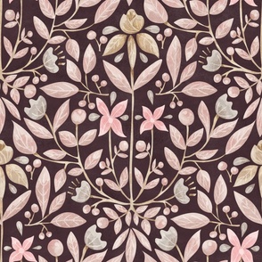 Symmetrical Floral_Fauna Lavender Rose and Dusty Rose_Large