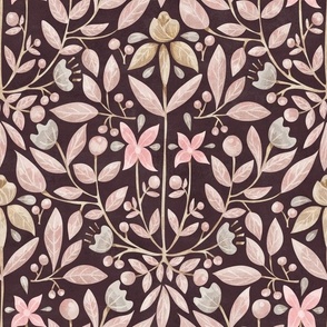 Symmetrical Floral_Fauna Lavender Rose and Dusty Rose_Medium