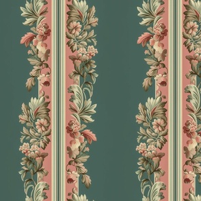 Green and Pink Floral Stripe