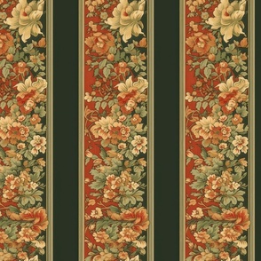 Red and Green Floral Stripe