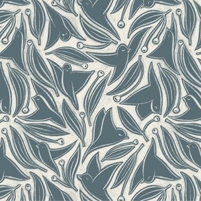 birds and berries | creamy white, marble blue | all over print