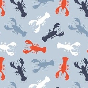 (small scale) lobsters - multi blue/red on light blue - nautical - LAD23