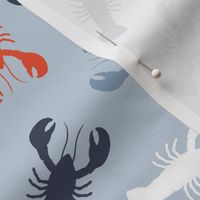 lobsters - multi blue/red on light blue - nautical - LAD23