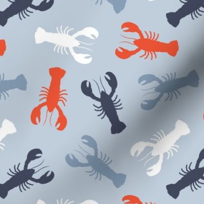 lobsters - multi blue/red on light blue - nautical - LAD23