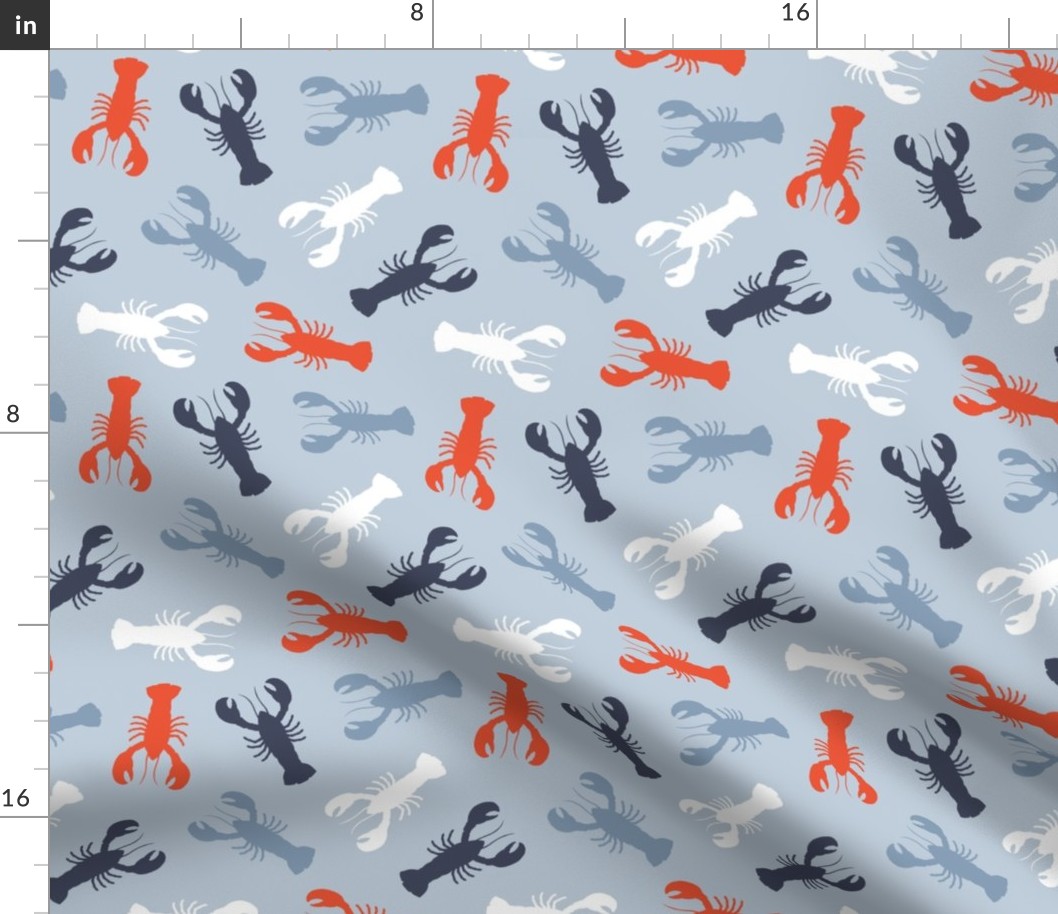 lobsters - multi blue/red on light blue - nautical - LAD23