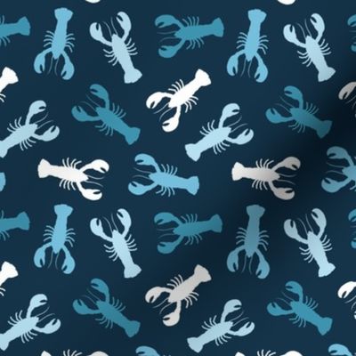 (small scale) lobsters - multi blues on dark blue - nautical - LAD23