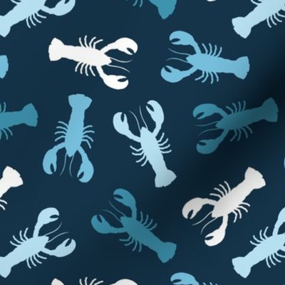 lobsters - multi blues on dark blue - nautical - LAD23