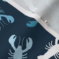 lobsters - multi blues on dark blue - nautical - LAD23